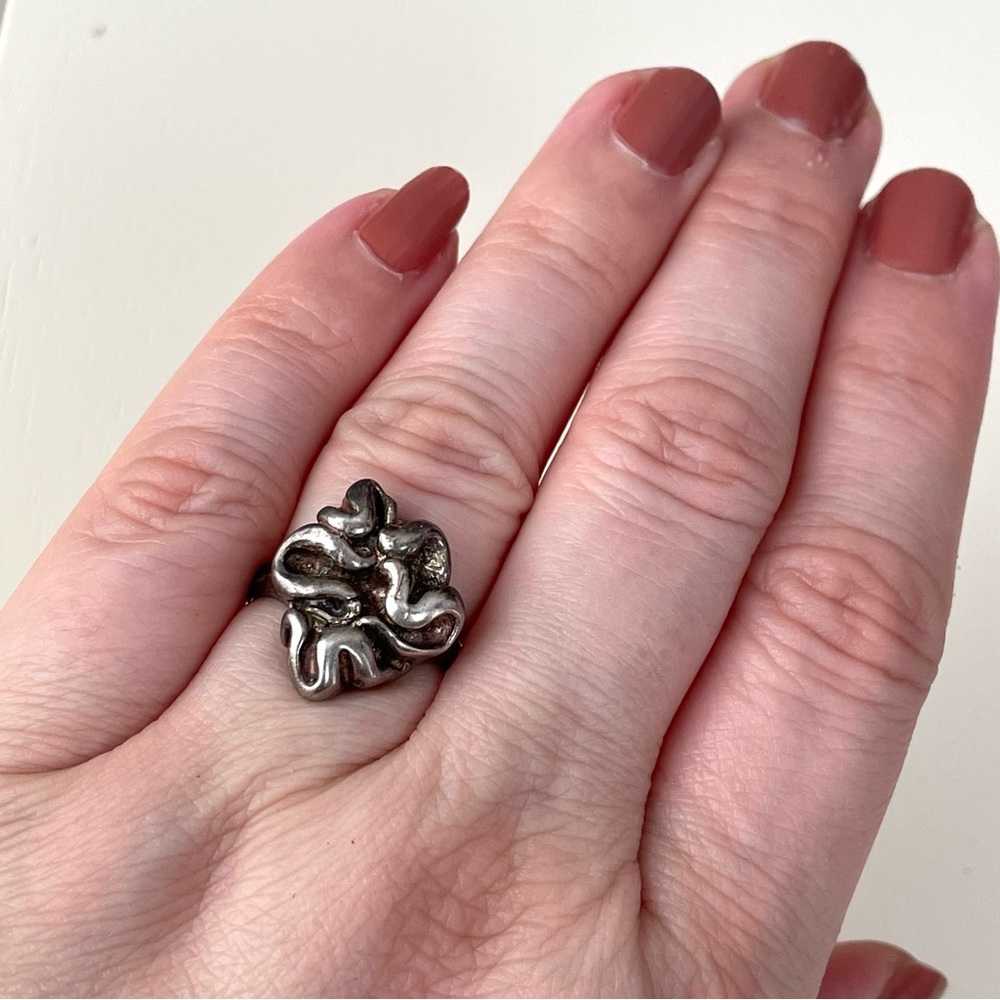 Vintage Israel stamped 925 sterling silver Brutalist freeform ring sz 6.5 - Picture 2 of 16